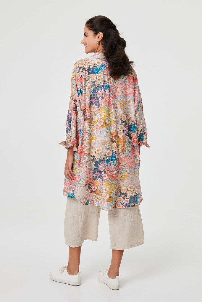 Floral Long Sleeve Longline Tunic Shirt