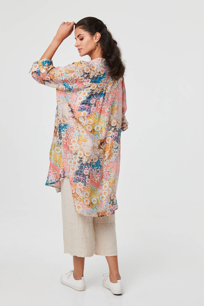 Floral Long Sleeve Longline Tunic Shirt