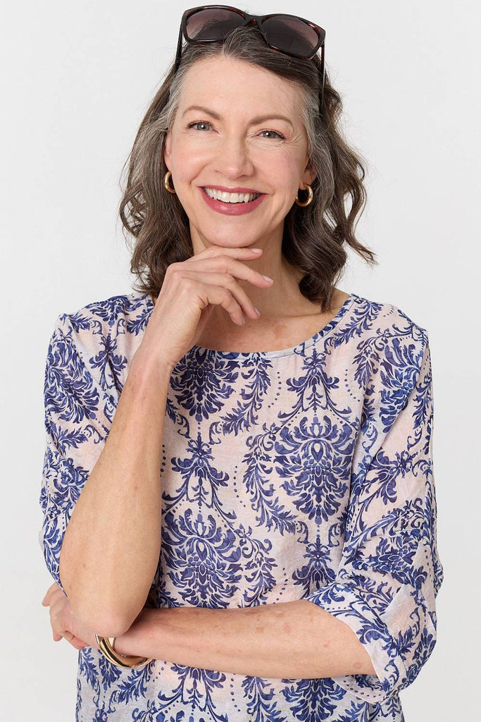 Baroque Print 3/4 Sleeve Relaxed Blouse