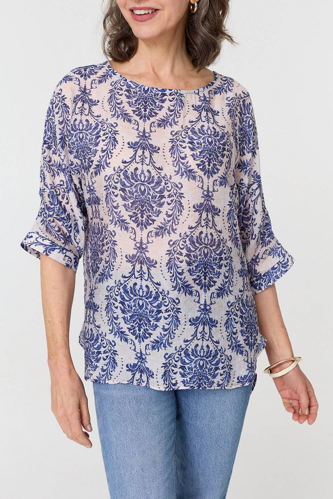 Baroque Print 3/4 Sleeve Relaxed Blouse