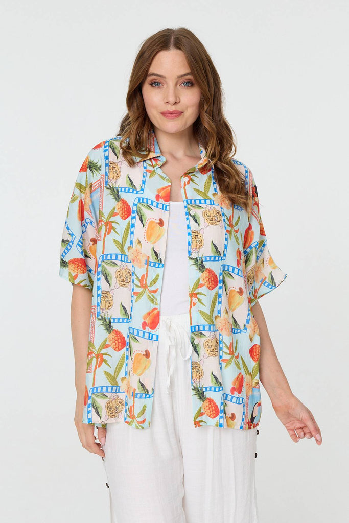 Patchwork Relaxed 1/2 Sleeve Shirt