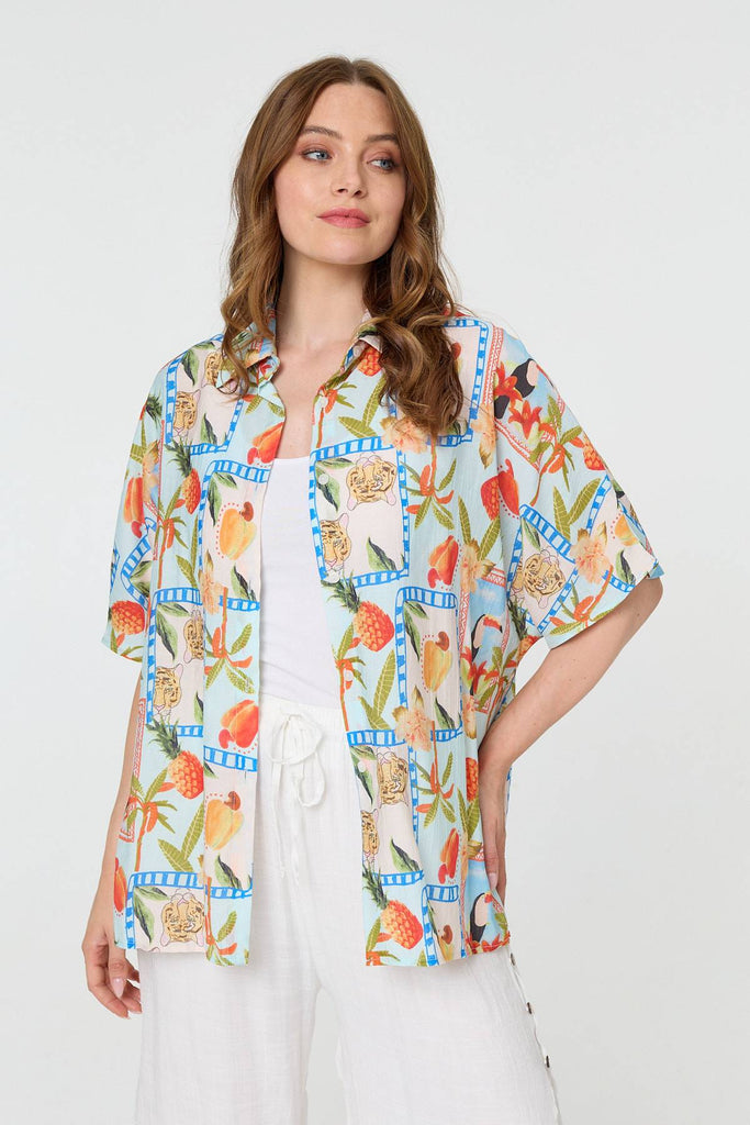 Patchwork Relaxed 1/2 Sleeve Shirt