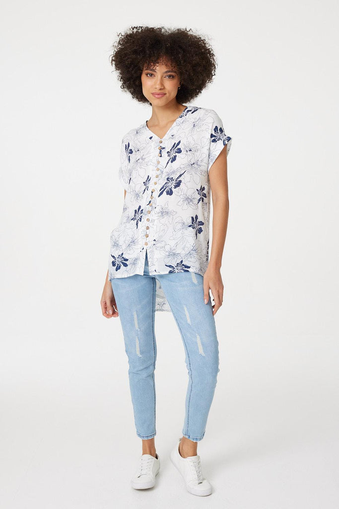 Floral Button Front Detail Blouse
