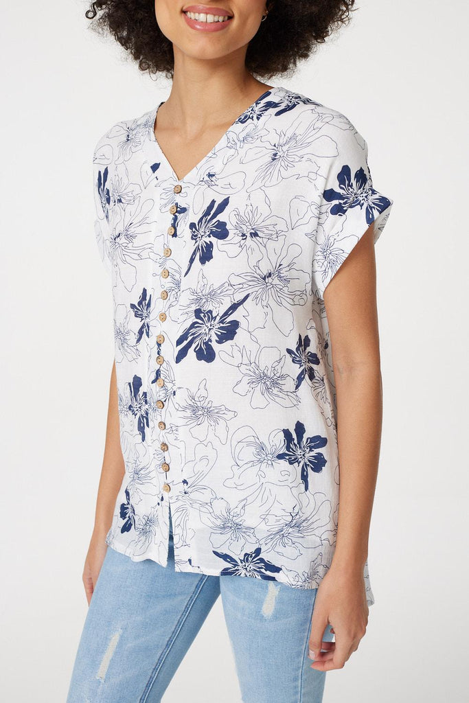 Floral Button Front Detail Blouse