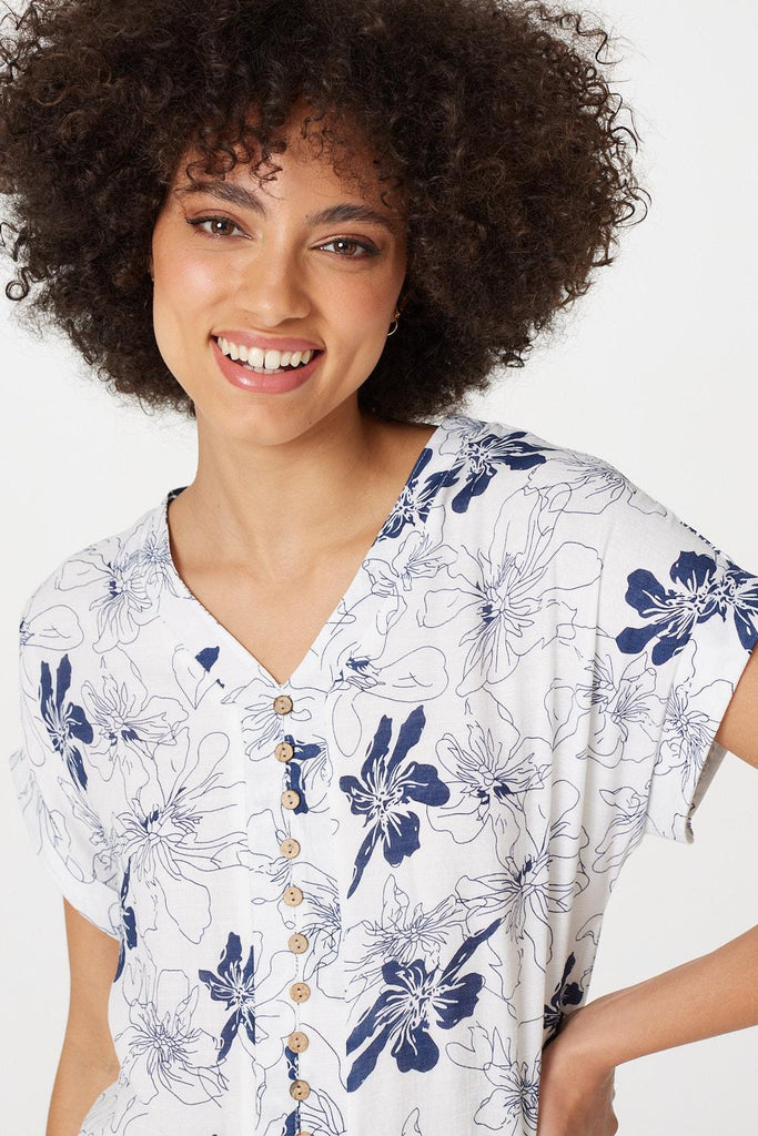 Floral Button Front Detail Blouse