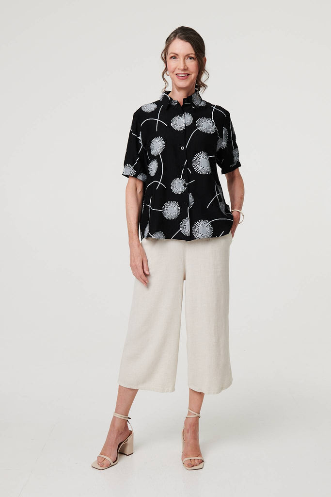 Printed 1/2 Sleeve Button-Up Shirt