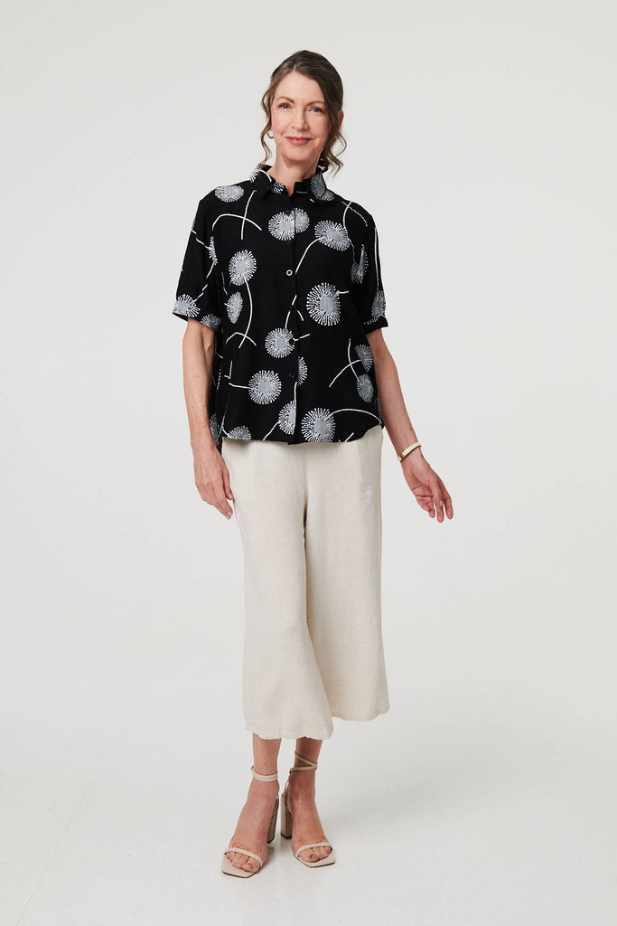 Printed 1/2 Sleeve Button-Up Shirt