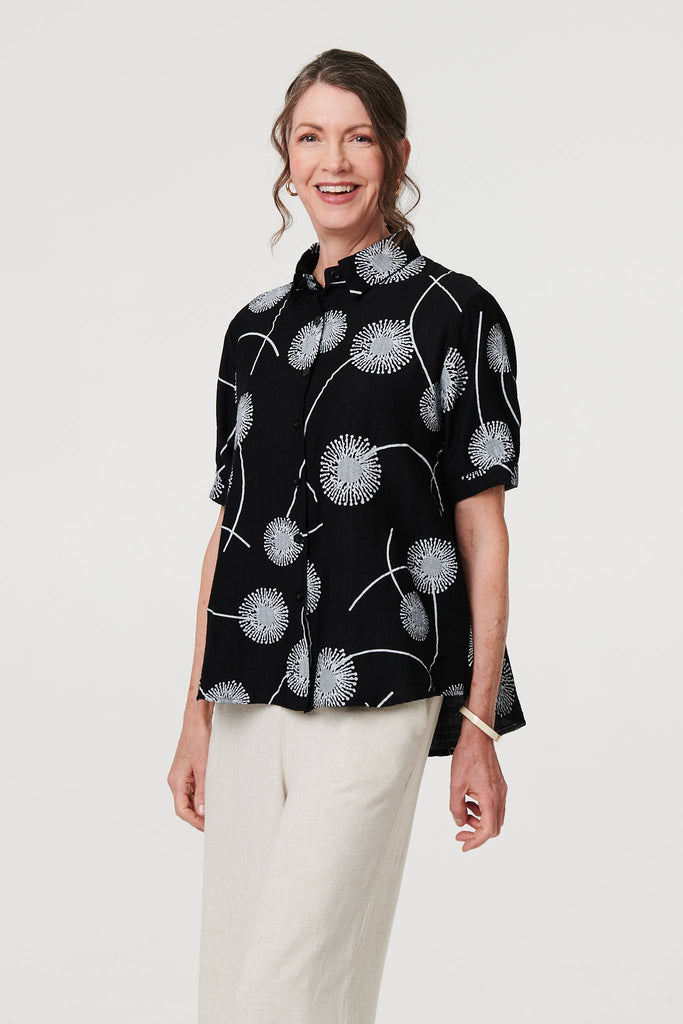 Printed 1/2 Sleeve Button-Up Shirt