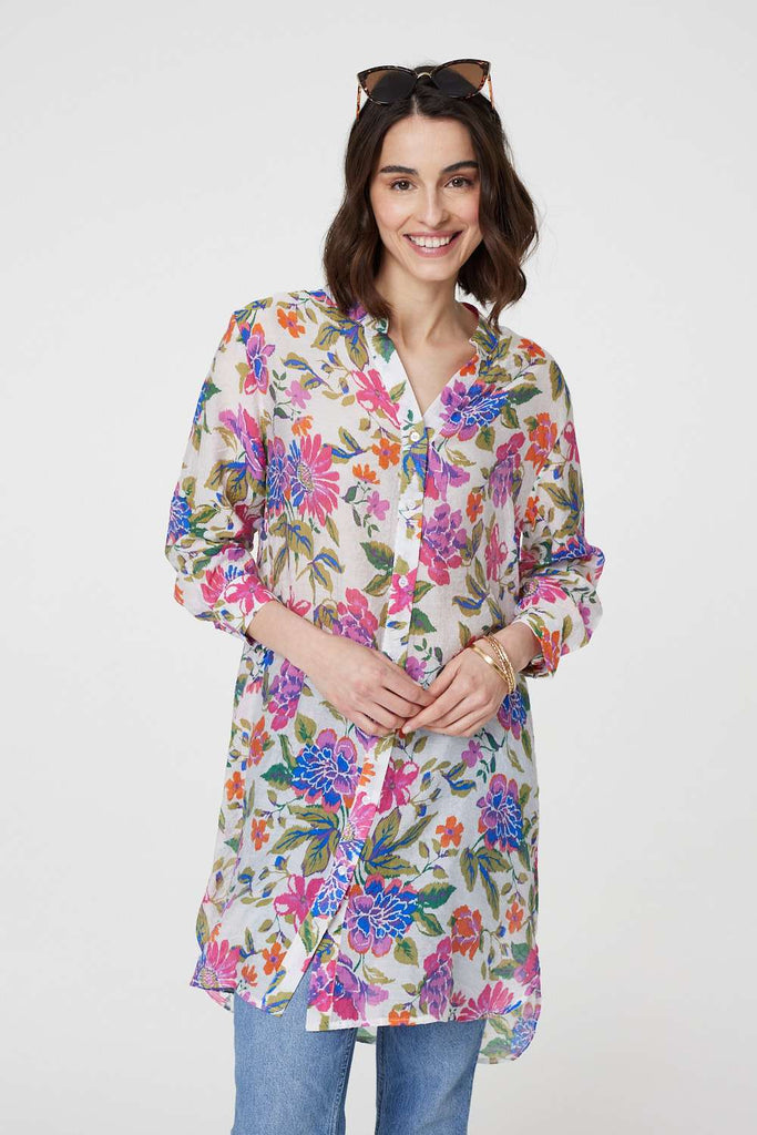 Floral Long Sleeve Longline Blouse