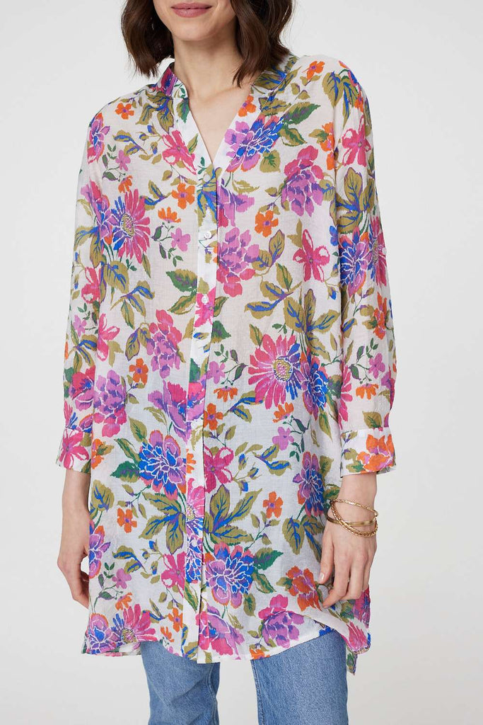 Floral Long Sleeve Longline Blouse