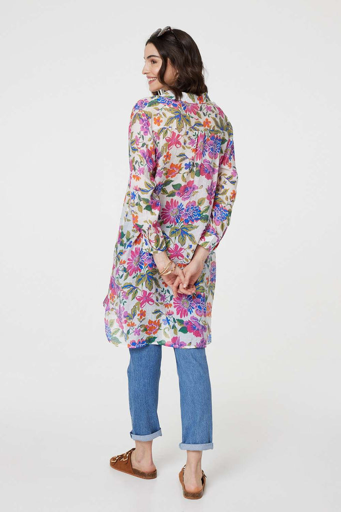 Floral Long Sleeve Longline Blouse