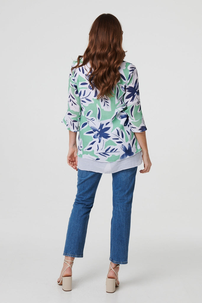Floral Print Layered Relaxed Tunic Top