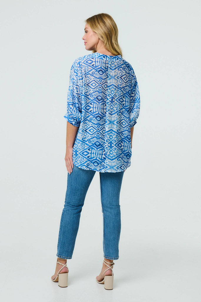 Aztec Print 3/4 Sleeve Relaxed Blouse
