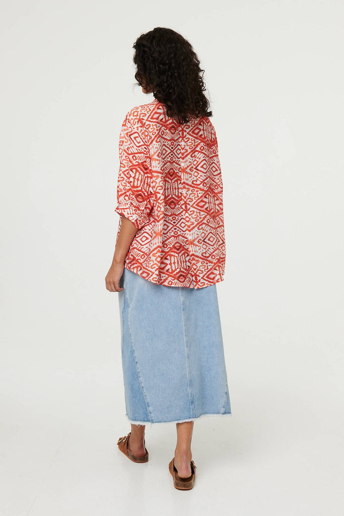 Aztec Print 3/4 Sleeve Relaxed Blouse