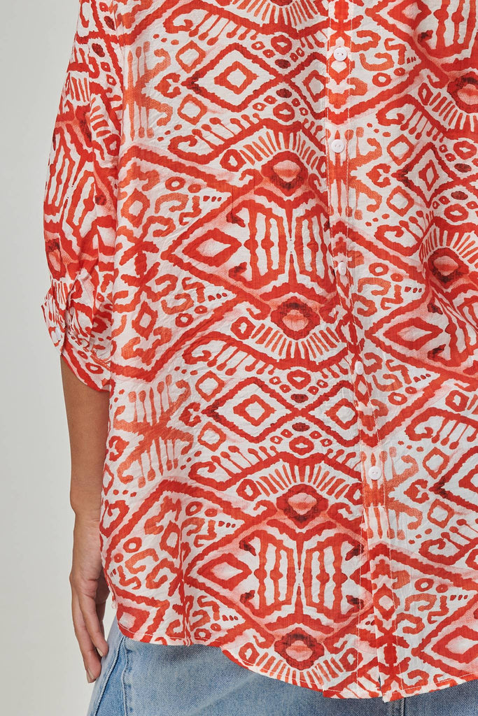 Aztec Print 3/4 Sleeve Relaxed Blouse