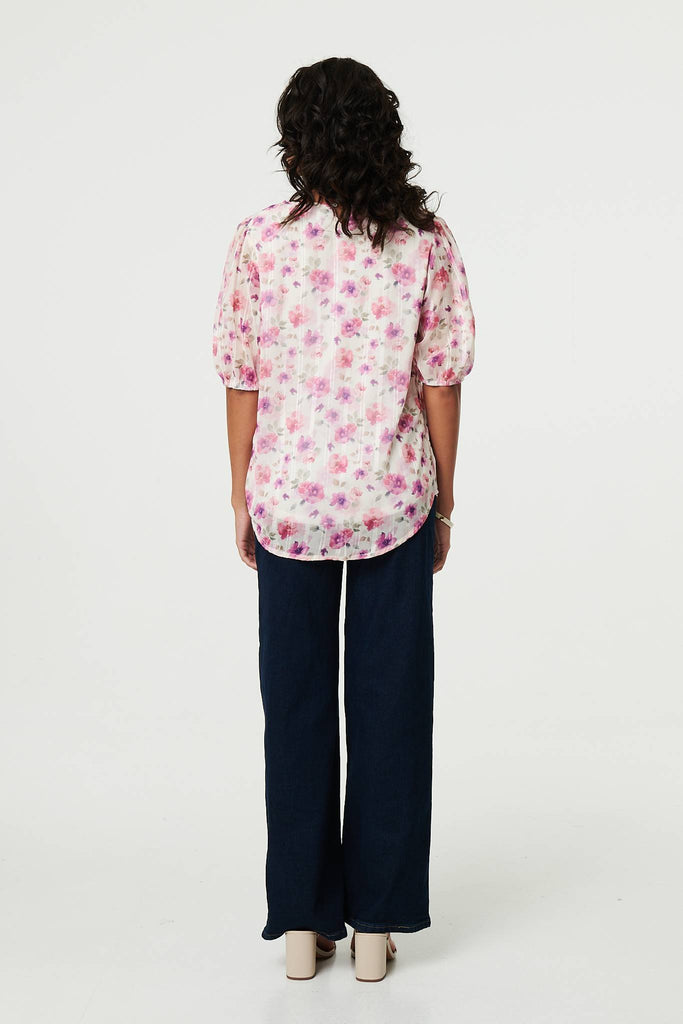 Floral 1/2 Sleeve Semi Sheer Blouse