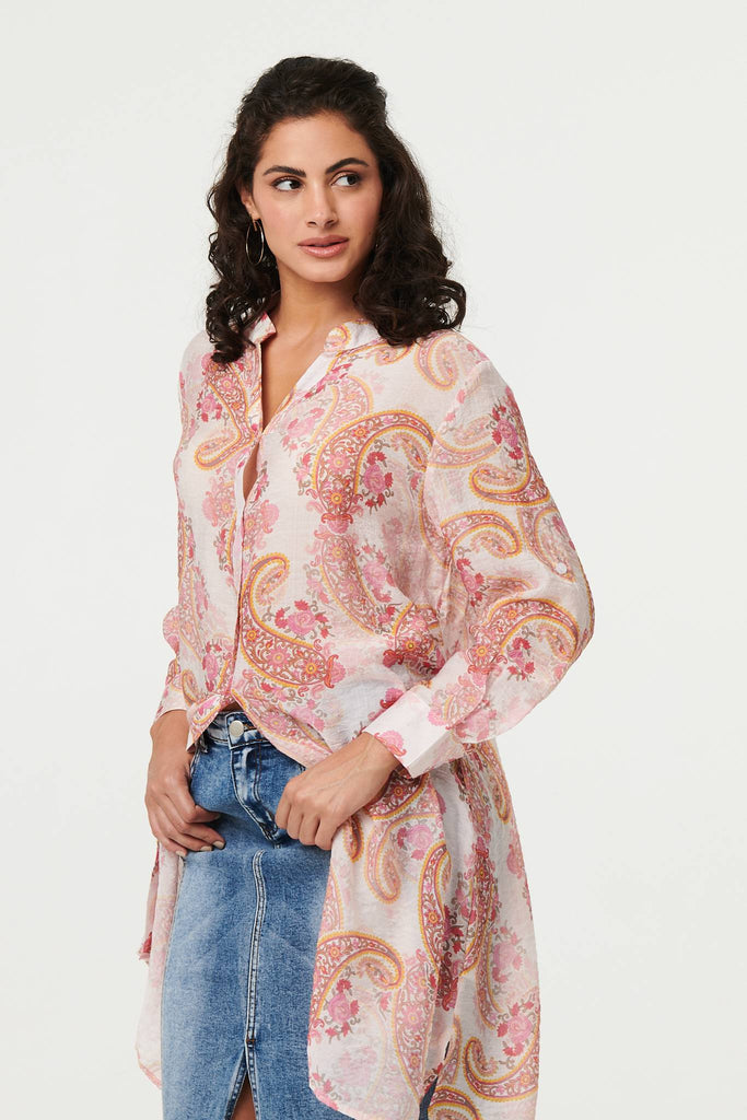 Paisley Long Sleeve Sheer Longline Shirt