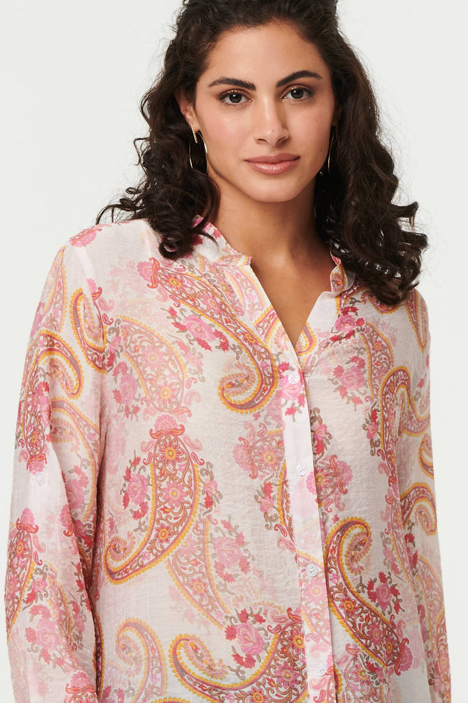 Paisley Long Sleeve Sheer Longline Shirt