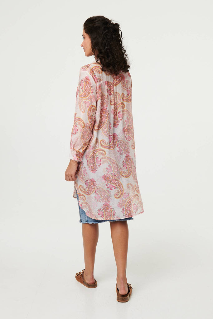 Paisley Long Sleeve Sheer Longline Shirt