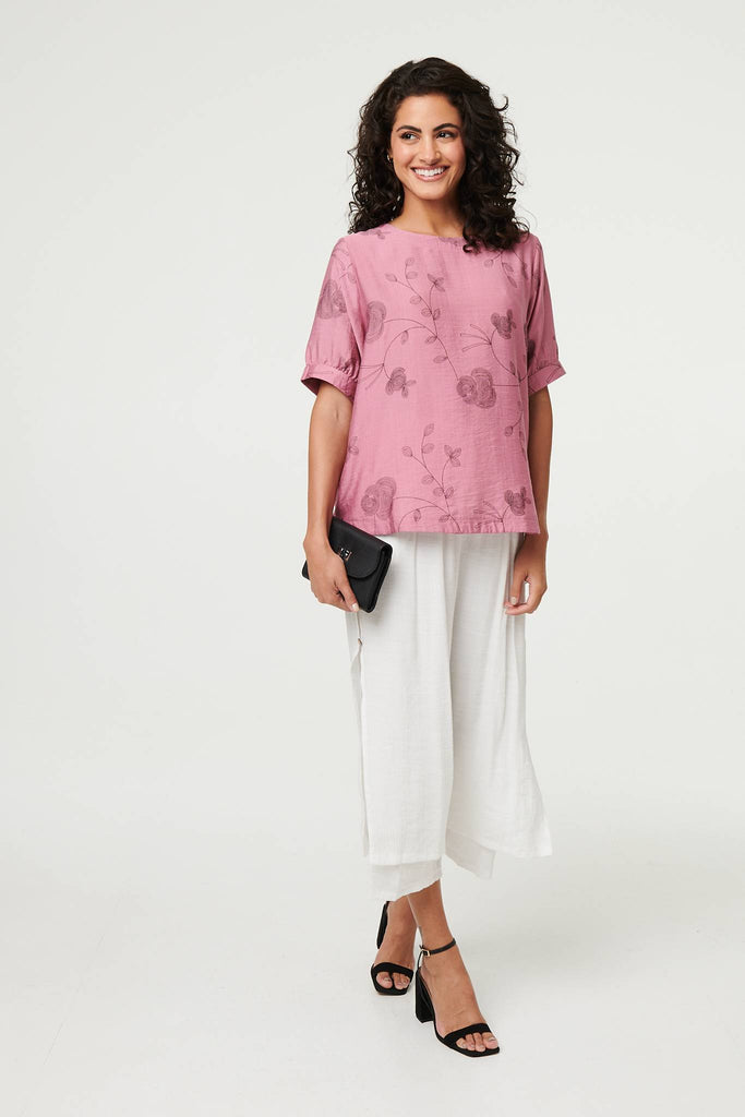 Floral Short Puff Sleeve Blouse Top