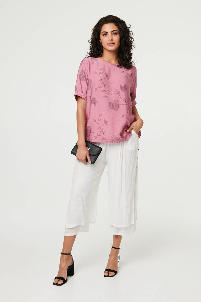 Floral Short Puff Sleeve Blouse Top