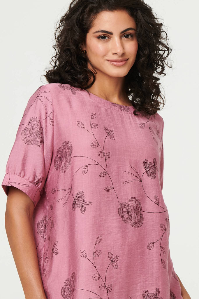 Floral Short Puff Sleeve Blouse Top