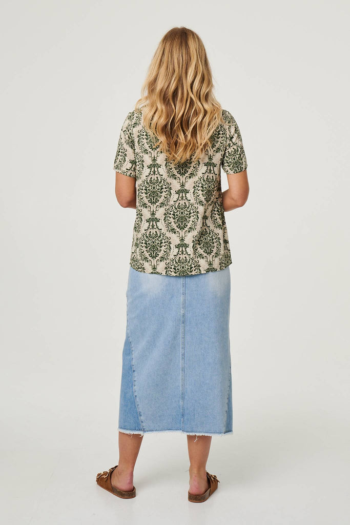 Baroque Print Short Sleeve Relaxed Top