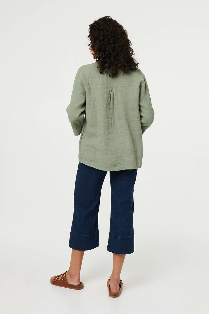 Relaxed 3/4 Sleeve Button Neck Blouse