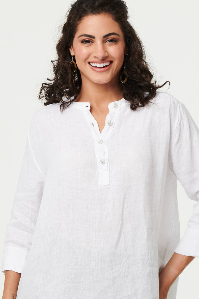 Relaxed 3/4 Sleeve Button Neck Blouse