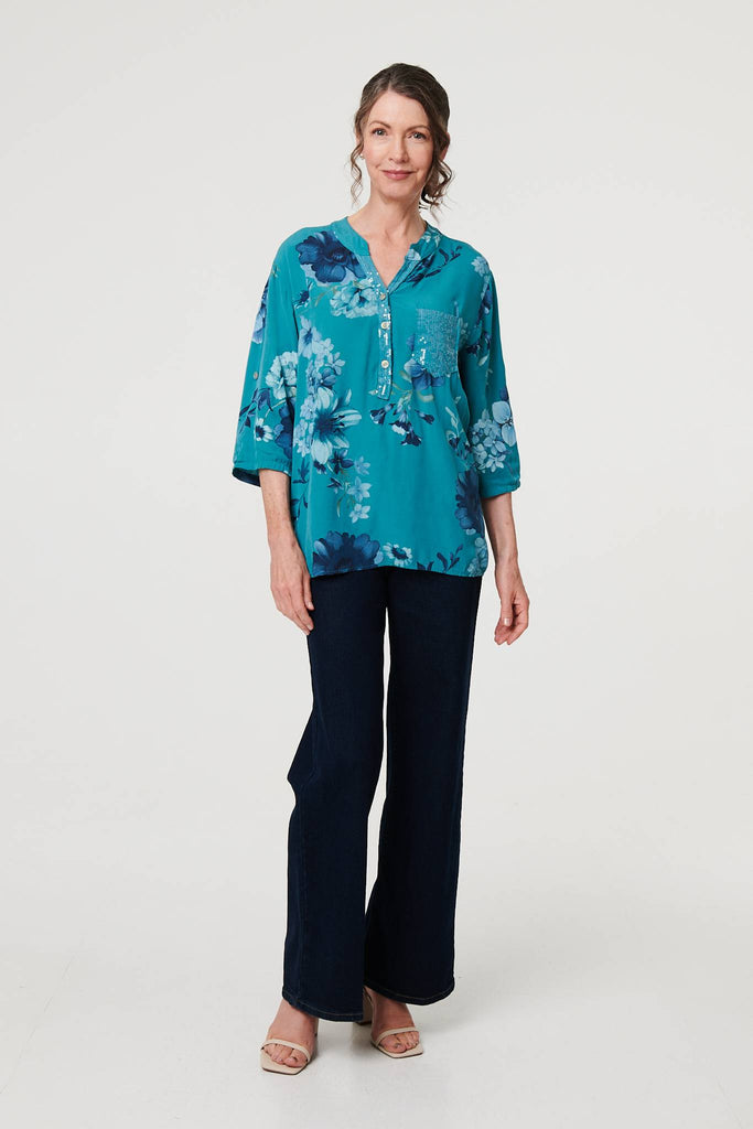 Floral Sequin Detail 3/4 Sleeve Blouse