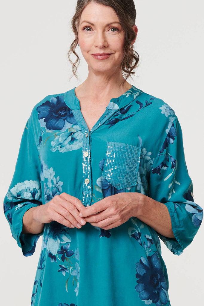 Floral Sequin Detail 3/4 Sleeve Blouse