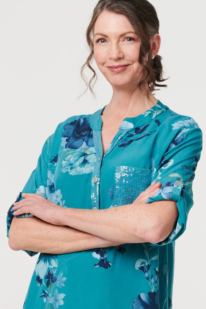 Floral Sequin Detail 3/4 Sleeve Blouse