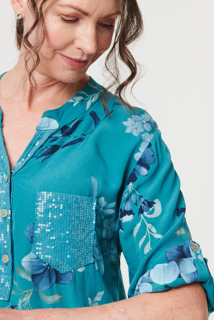 Floral Sequin Detail 3/4 Sleeve Blouse