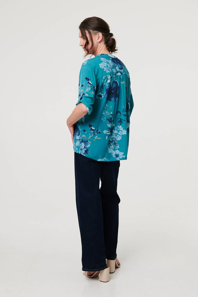 Floral Sequin Detail 3/4 Sleeve Blouse