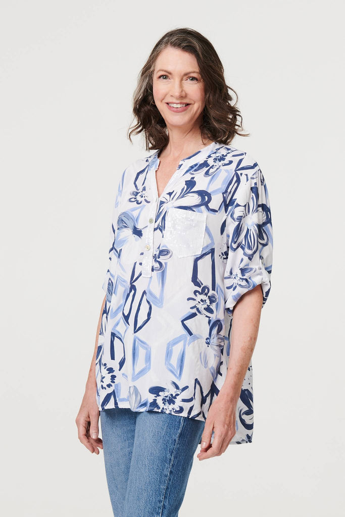 Floral Sequin Embellished Blouse Top