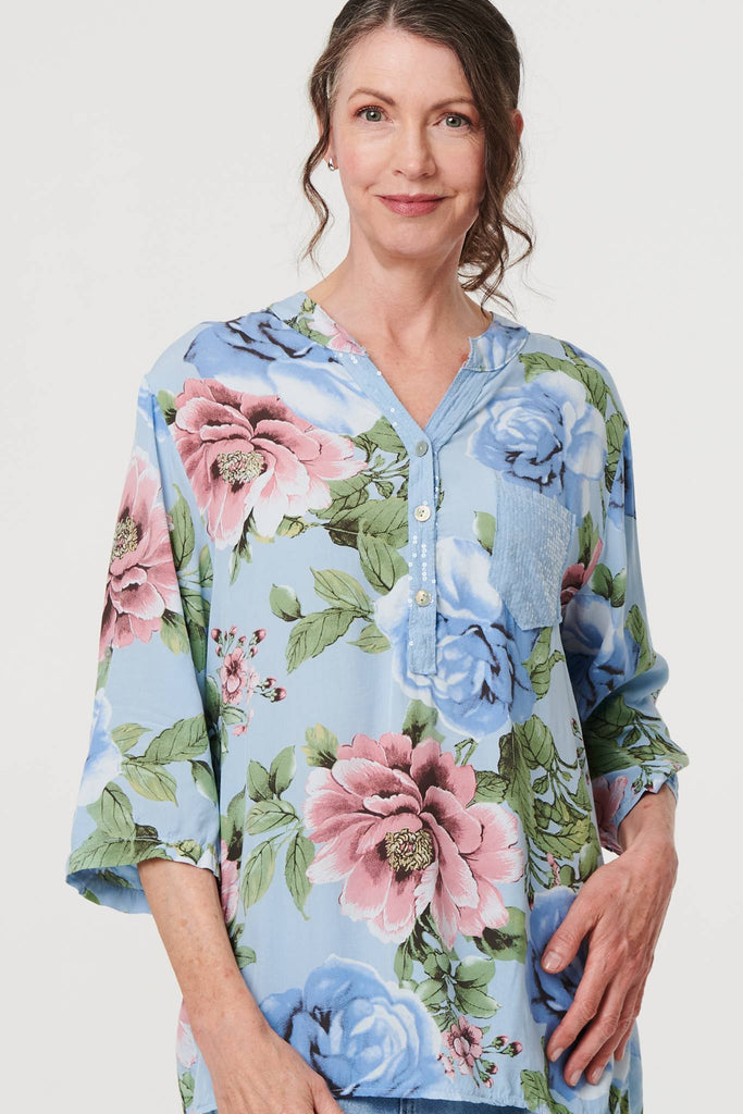 Floral Sequin Embellished Relaxed Blouse