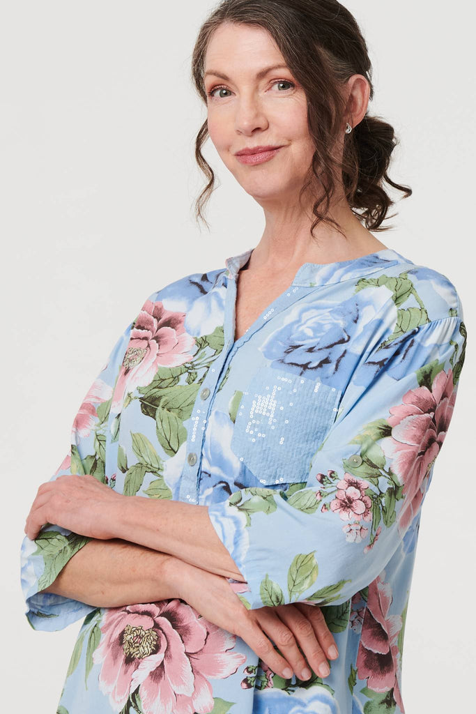 Floral Sequin Embellished Relaxed Blouse