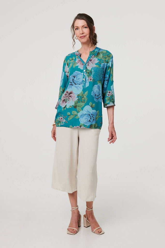 Floral Sequin Embellished Relaxed Blouse