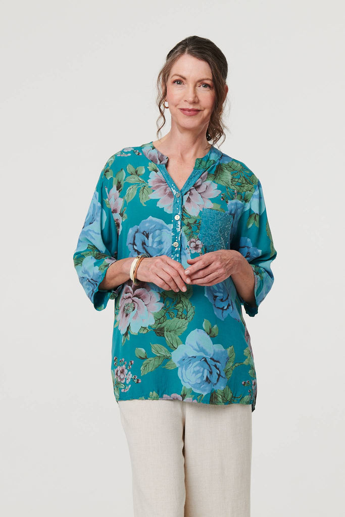 Floral Sequin Embellished Relaxed Blouse