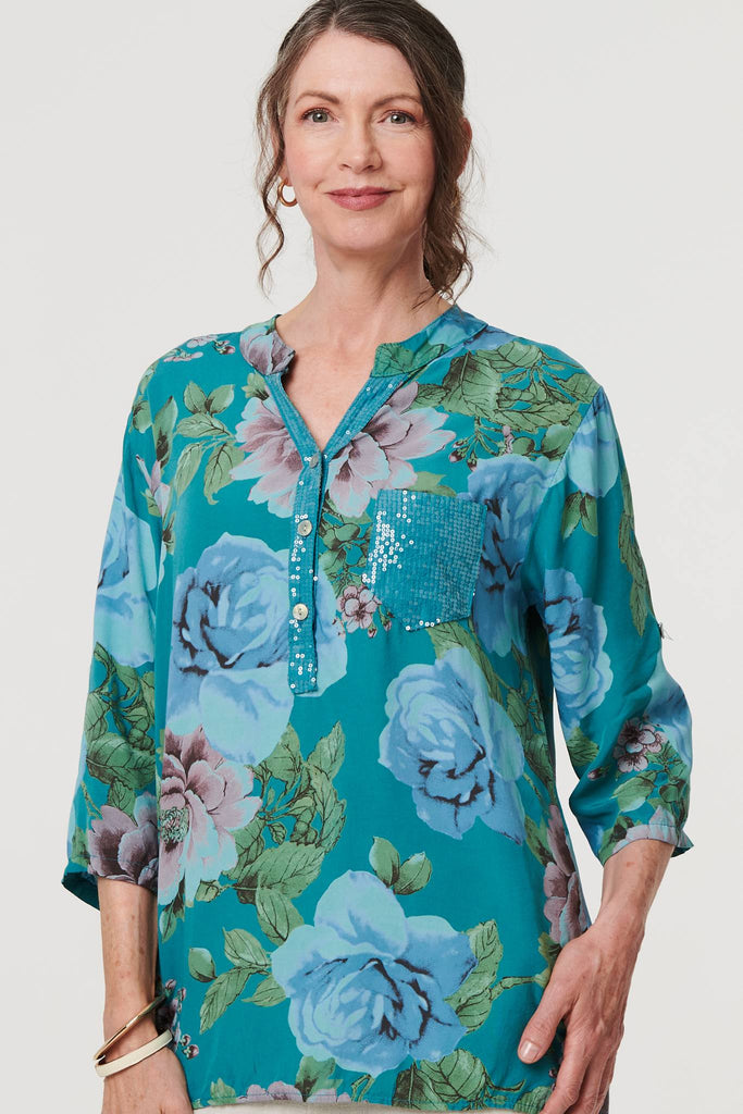 Floral Sequin Embellished Relaxed Blouse