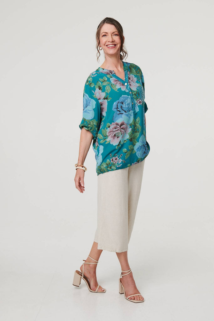 Floral Sequin Embellished Relaxed Blouse
