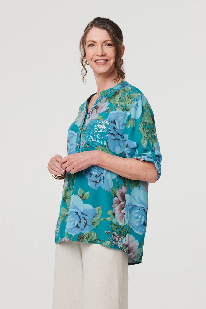 Floral Sequin Embellished Relaxed Blouse