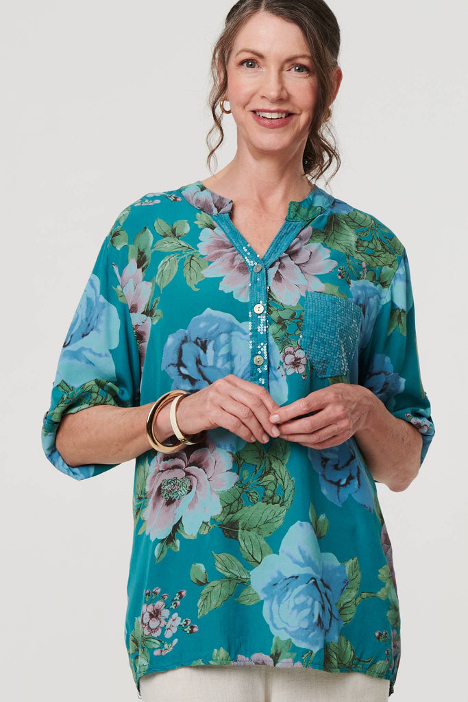 Floral Sequin Embellished Relaxed Blouse