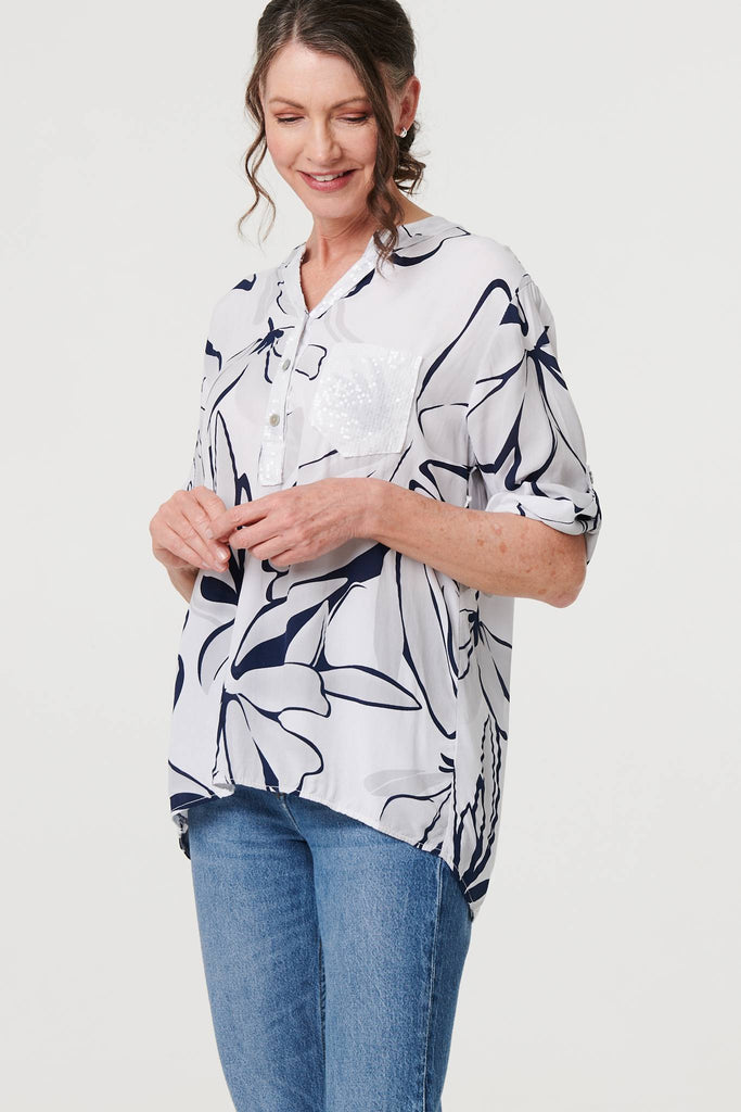 Floral Sequin Detail Relaxed Blouse