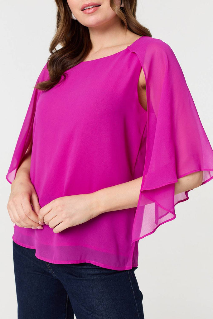 Semi Sheer Cut Out 3/4 Sleeve Blouse