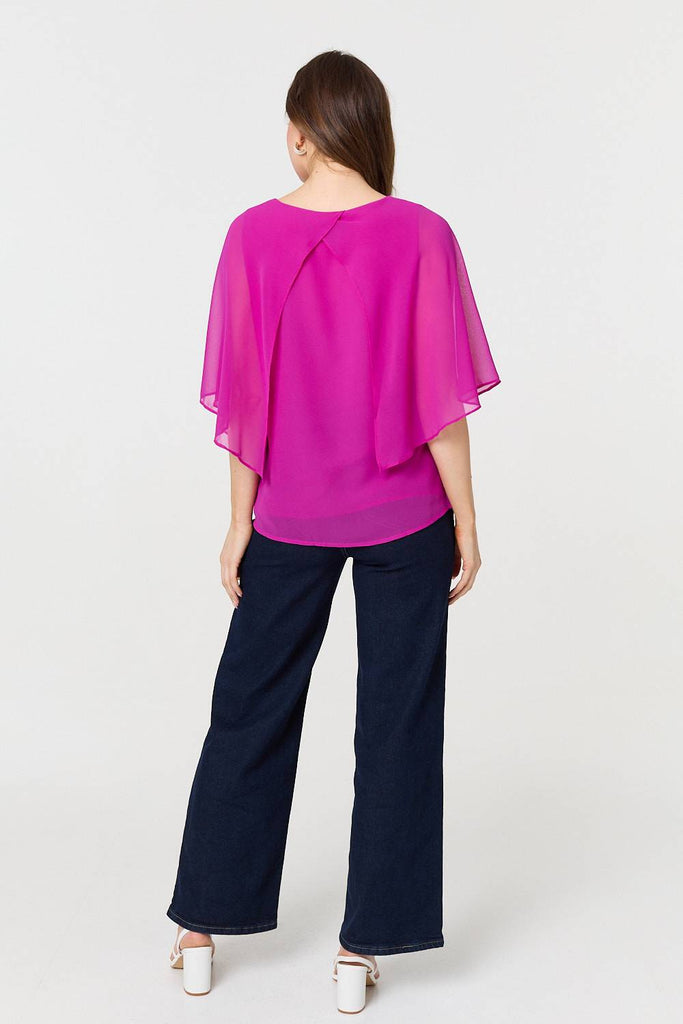 Semi Sheer Cut Out 3/4 Sleeve Blouse