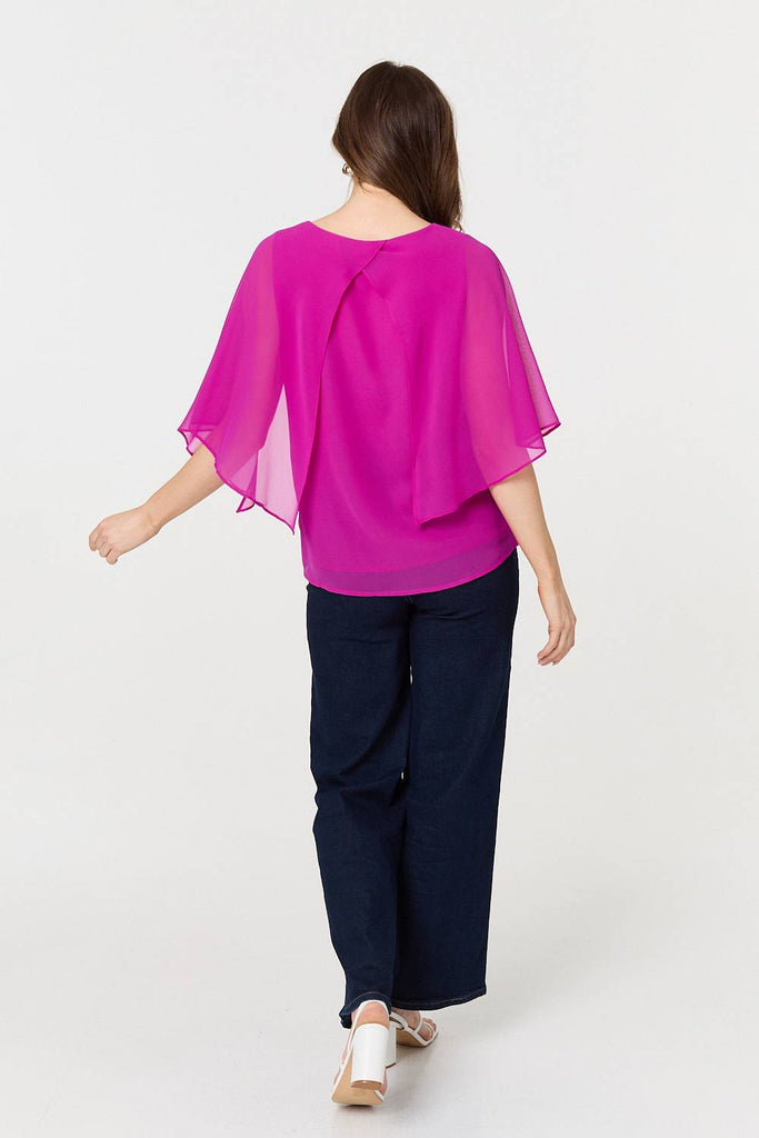 Semi Sheer Cut Out 3/4 Sleeve Blouse