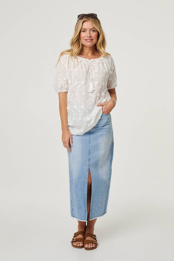 Floral Embroidered Bardot Neck Top