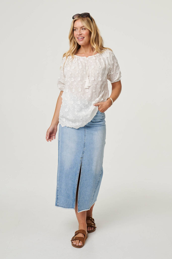 Floral Embroidered Bardot Neck Top