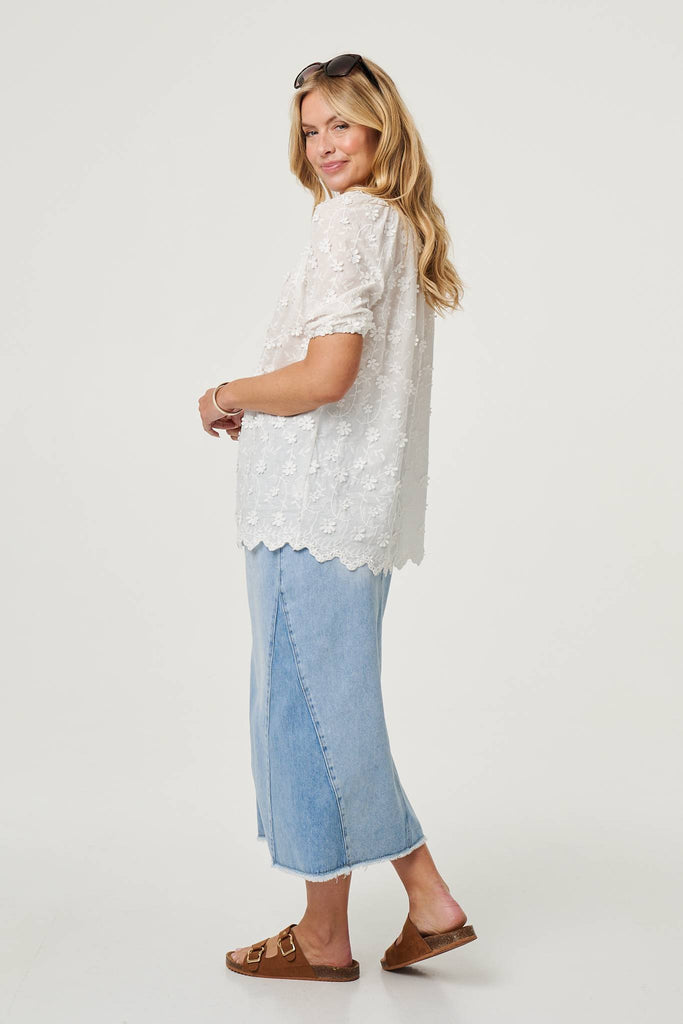 Floral Embroidered Bardot Neck Top